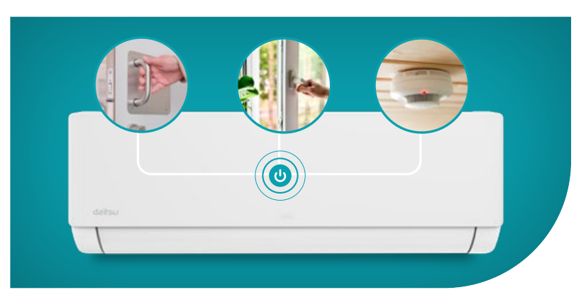 Contacto seco ON/OFF para instalaciones profesionales El equipo incorpora contacto seco ON/OFF, una prestación muy interesante para hoteles, oficinas, apartamentos turísticos o entornos profesionales. Permite el encendido y apagado automático mediante contactos externos, como sensores de puertas o ventanas. También puede integrarse en determinados sistemas de control o emergencia, aportando una gestión más eficiente y automatizada del consumo energético en instalaciones profesionales.
